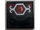 Part No: 3068pb1226  Name: Tile 2 x 2 with Silver Belt Buckle with Red Swirl Pattern (Sticker) - Set 70669