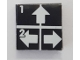 Part No: 3068pb1463  Name: Tile 2 x 2 with White Number 1, Number 2, Crossed Lines, and Arrows Up, Left, Right Pattern (Sticker) - Set 8094