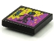 Part No: 3068pb1567  Name: Tile 2 x 2 with BeatBit Album Cover - Black Minifigure in Yellow and Purple Splotches Pattern