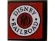 Part No: 3068pb1689  Name: Tile 2 x 2 with 'DISNEY RAILROAD' in White Ring on Red Background Pattern (Sticker) - Set 71044