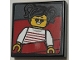 Lego part: Tile 2 x 2 with Photo of Girl Minifigure with Black Hair, Sunglasses and White Striped Top in Red Roller Coaster Seat Pattern (Sticker) - Set 40429