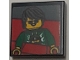 Lego part: Tile 2 x 2 with Photo of Boy Minifigure with Black Hair, Sunglasses and Green Top in Red Roller Coaster Seat Pattern (Sticker) - Set 40429