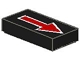 Part No: 3069p07  Name: Tile 1 x 2 with Arrow Long Red with Silver Border Pattern
