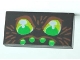 Part No: 3069pb0133  Name: Tile 1 x 2 with Green Eyes and 4 Green Dots with Brown Hairs Pattern (Spider Face)