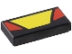 Part No: 3069pb1367  Name: Tile 1 x 2 with Yellow Trapezoid in Center and Red Triangular Panels on Sides Pattern