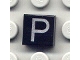 Lot ID: 367752701  Part No: 3070pb024  Name: Tile 1 x 1 with Silver Capital Letter P Pattern