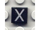 Lot ID: 285196800  Part No: 3070pb032  Name: Tile 1 x 1 with Silver Capital Letter X Pattern