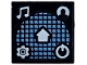 Lego part: Tile 1 x 1 with White Music Notes, Minifigure Profile, Gear, Power Icon, and Home Button on Medium Blue Grid Pattern