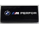 Part No: 3395pb008L  Name: Tile, Modified 2 x 4 Inverted with BMW Logo and White 'M PERFOR' Pattern Model Left Side (Sticker) - Set 76922