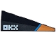 Lot ID: 404207899  Part No: 3504pb01  Name: Wedge 5 x 2 Left with Orange and Dark Azure Stripes and White 'OKX' Logo Pattern
