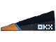 Part No: 3505pb01  Name: Wedge 5 x 2 Right with Orange and Dark Azure Stripes and White 'OKX' Logo Pattern