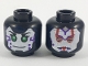 Part No: 3626cpb2062  Name: Minifigure, Head Dual Sided Alien Female with White Face, Green Eyes and Purple Marks on Cheek / Red and Silver Armor Pattern - Hollow Stud