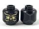 Part No: 3626cpb2217  Name: Minifigure, Head Alien with Yellow Eyes with Gold Swirls and Owl Beak Pattern - Hollow Stud