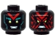 Part No: 3626cpb2556  Name: Minifigure, Head Dual Sided Alien, Yellow Eyes, Red 'V', Dark Turquoise Eyebrows, Happy / Angry with Red Splotch Face Pattern - Hollow Stud