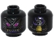 Part No: 3626pb1170  Name: Minifigure, Head Alien with Magenta Eyes, Dark Purple Grin with Sharp Teeth, and Gold Vertebra on Back Pattern