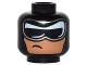 Part No: 3626pb1528  Name: Minifigure, Head Balaclava, Black and White Mask with Silver Edge and Crooked, Off-Center Scowl on Nougat Face Pattern