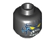 Part No: 3626pb1846  Name: Minifigure, Head Alien with Yellow Triangular Eyes, Blue Lightning on Front and Back, Pointed White Teeth Pattern