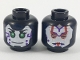Part No: 3626pb2062  Name: Minifigure, Head Dual Sided Alien Female with White Face, Green Eyes and Purple Marks on Cheek / Red and Silver Armor Pattern