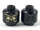 Part No: 3626pb2217  Name: Minifigure, Head Alien with Yellow Eyes with Gold Swirls and Owl Beak Pattern