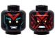 Part No: 3626pb2556  Name: Minifigure, Head Dual Sided Alien, Yellow Eyes, Red 'V', Dark Turquoise Eyebrows, Happy / Angry with Red Splotch Face Pattern