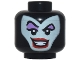 Part No: 3626pb3379  Name: Minifigure, Head Female Balaclava with Light Aqua Face, Medium Lavender Eye Shadow, Pointed Eyebrows One Raised, Red Lips, Open Mouth Smile Pattern (Maleficent)