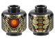 Part No: 3626pb3386  Name: Minifigure, Head Alien Robot with Gold Armor Plates and Large Red and Orange Eye Pattern