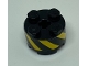 Part No: 3941pb34  Name: Brick, Round 2 x 2 with Axle Hole with Black and Yellow Danger Stripes Pattern (Sticker) - Set 70610