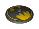Part No: 3960pb023  Name: Dish 4 x 4 Inverted (Radar) with Solid Stud with Black Bat on Yellow Background Batman Logo (Bat Signal) Pattern