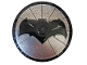 Part No: 3960pb035  Name: Dish 4 x 4 Inverted (Radar) with Solid Stud with Black Bat on Silver Background Batman Logo (Bat Signal) Pattern