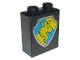 Part No: 4066pb186  Name: Duplo, Brick 1 x 2 x 2 with Shield - Lion and Crown on Yellow and Blue Background Pattern