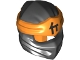 Part No: 40925pb08  Name: Minifigure, Headgear Ninjago Wrap Type 4 with Molded Orange Headband and Printed Black Ninjago Logogram Letter C Pattern