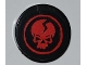Part No: 4150pb087  Name: Tile, Round 2 x 2 with Ninjago Cracked Red Skull in Red Circle on Black Background Pattern (Sticker) - Set 2259