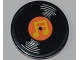 Part No: 4150pb097  Name: Tile, Round 2 x 2 with Vinyl Record with Orange Center and Yellow Musical Notes Pattern (Sticker) - Set 3818