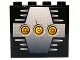 Part No: 4215pb062c  Name: Panel 1 x 4 x 3 with 3 Yellow Circles with Bionicle Code Pattern C on Silver Pattern (Sticker) - Set 8758