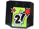 Part No: 45677pb073  Name: Wedge 4 x 4 x 2/3 Triple Curved with 2 Red Stars and '27' on Lime Background Pattern (Sticker) - Set 60055