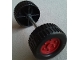 Part No: 47436c01pb03  Name: Duplo Wheel with Tread (30mm diameter) Double Assembly with Metal Axle (40mm) and Dark Red Classic Hub Pattern