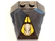 Part No: 47757pb18  Name: Wedge 4 x 4 x 1 1/3 Pyramid Center with Yellow Circle Full and Silver Robot Head Facing Out Pattern (Sticker) - Set 8107