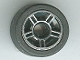 Part No: 50944pb01c01  Name: Wheel 11mm D. x 6mm with 5 Spokes with Silver Outline Pattern with Black Tire 14mm D. x 6mm Solid Smooth (50944pb01 / 50945)