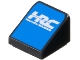 Lego part: Slope 30 1 x 1 x 2/3 with White Stylized 'HRC' and 'Honda RACING' on Blue Background Pattern