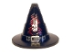 Part No: 6131pb01  Name: Minifigure, Headgear Hat, Wizard / Witch with Silver Buckle, Skull and Lightning Bolts Pattern