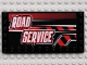 Part No: 6178pb002L  Name: Tile, Modified 6 x 12 with Studs on Edges with White 'ROAD SERVICE' on Black and Red Stripes Pattern Model Left Side (Sticker) - Set 8285