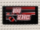 Part No: 6178pb002R  Name: Tile, Modified 6 x 12 with Studs on Edges with White 'ROAD SERVICE' on Black and Red Stripes Pattern Model Right (Sticker) - Set 8285
