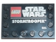 Part No: 6180pb130  Name: Tile, Modified 4 x 6 with Studs on Edges with Star Wars Logo and 'STORMTROOPER' Pattern