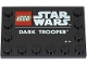 Part No: 6180pb155  Name: Tile, Modified 4 x 6 with Studs on Edges with LEGO Star Wars Logo and White 'DARK TROOPER' Pattern