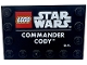 Part No: 6180pb163  Name: Tile, Modified 4 x 6 with Studs on Edges with LEGO Star Wars Logo and White 'COMMANDER CODY' Pattern