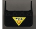 Part No: 6238pb01  Name: Windscreen 4 x 4 x 1 with Black 'R.E.S.' and Red 'Q' on Yellow Triangle Pattern (Sticker) - Set 6451