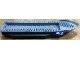 Part No: 62791c01pb08  Name: Boat, Hull Unitary 51 x 12 x 6 with Side Bulges with Dark Bluish Gray Top with Silver '28' and Jurassic World Logo on Blue Background Pattern on Both Sides and Back (Stickers) - Set 76942