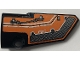 Part No: 64391pb089  Name: Technic, Panel Fairing # 4 Small Smooth Long, Side B with White Stripes, Cable, Tread Plate and 'STEP' on Orange Background Pattern (Sticker) - Set 42140