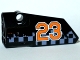 Part No: 64683pb032  Name: Technic, Panel Fairing # 3 Small Smooth Long, Side A with Orange '23' on Gray Checkered Background Pattern (Sticker) - Set 42002