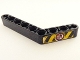 Part No: 6629pb020L  Name: Technic, Liftarm, Modified Bent Thick 1 x 9 (6 - 4) with Yellow and Black Danger Stripes, Black Hand with Red Line Pattern Model Left Side (Sticker) - Set 8446